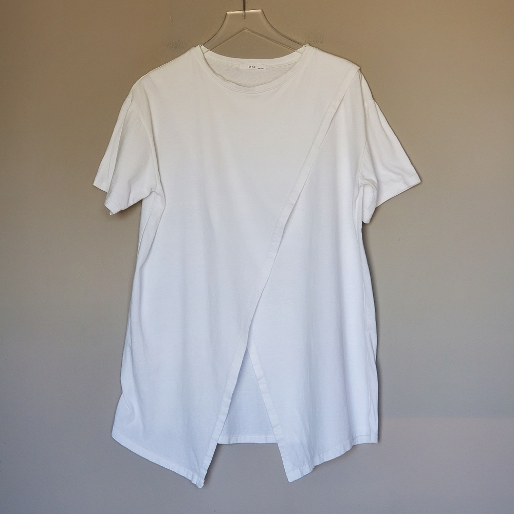 OSE Asymmetrical Open Cross-Over Front Short Sleeve Lagenlook Women's Top